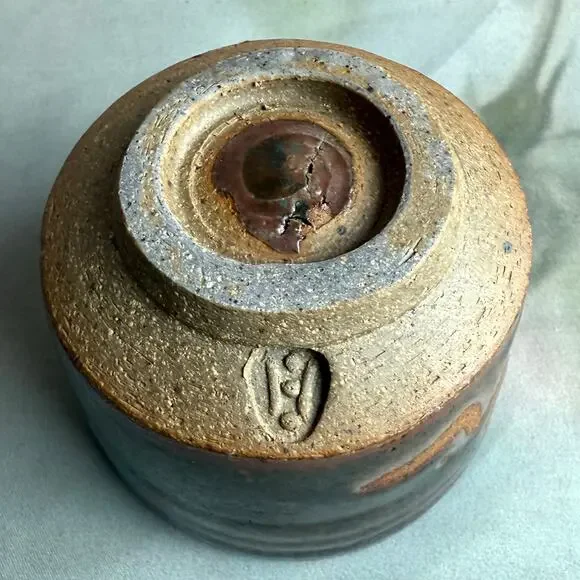 Vintage MCM Japanese Style Artisan Tea-Ware Stoneware Three Tea Cups & Bowl